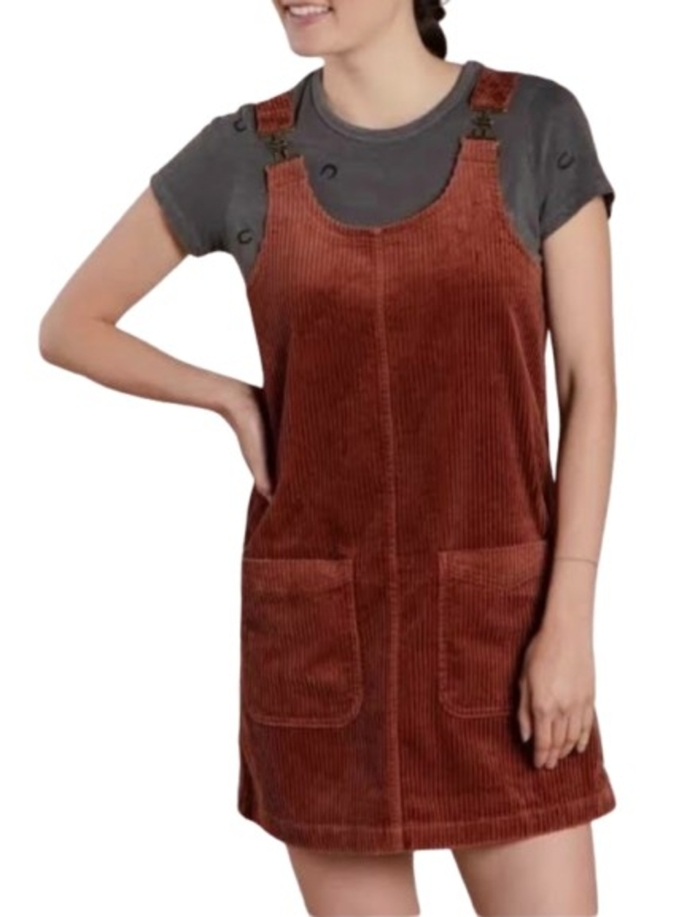 Toad & Co Corduroy Pinaforore Jumper Dress Rust Brown Size M 100% Organic Cotton